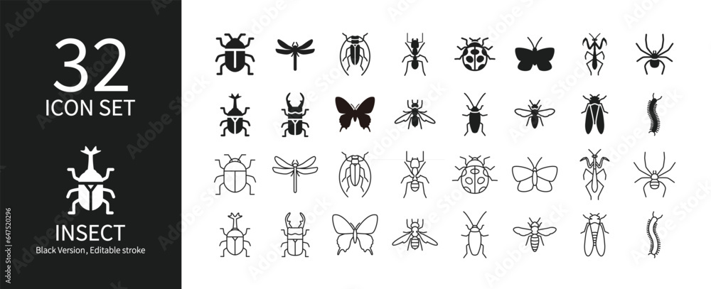 Icon set of various insects Icon set of various insects