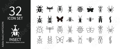 Icon set of various insects