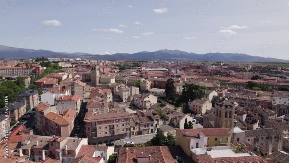 Famous medieval town of Segovia, Spain. aerial orbit of city center Famous medieval town of Segovia, Spain. aerial orbit of city center
