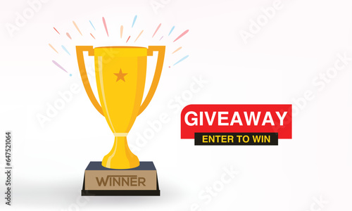 Gold trophy cup with giveaway banner, award-nominated giveaway, Enter to win