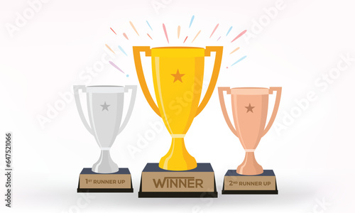 Winner trophy, award-nominated trophy, gold, silver and bronze trophy cup