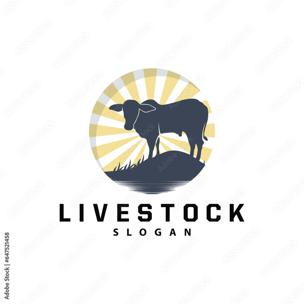 Obraz premium Cattle Farm Livestock Logo, Farm Garden Land Agriculture Retro Vintage Emblem Design