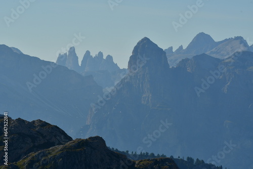 Alpine panorama Valparola pass Dolomotes Italy