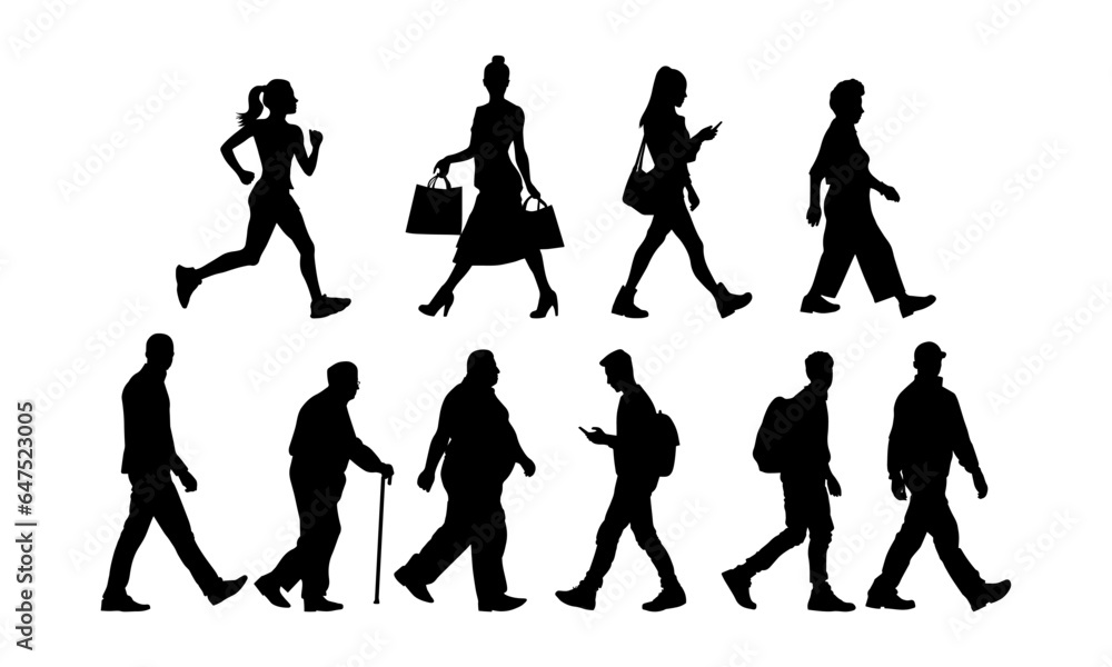 Obraz premium Vector illustration. Set of silhouettes of people. Gait.