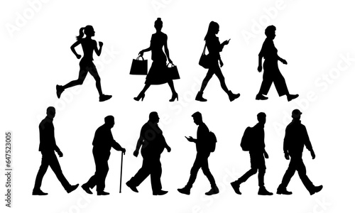 Vector illustration. Set of silhouettes of people. Gait.