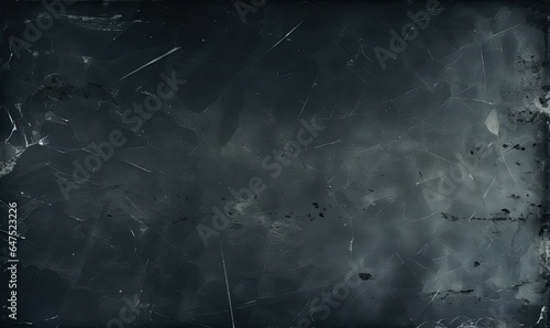 Grunge texture overlay. Fractured glass. Dark dirty screen with dust scratches fingerprints, Generative AI