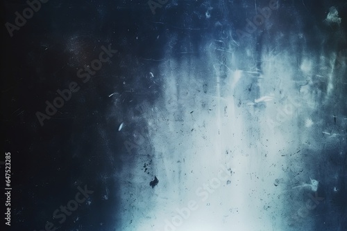 Dust scratches overlay. Grunge texture. Dark old weathered faded film surface with grain noise defect blue white lens flare effect, Generative AI photo