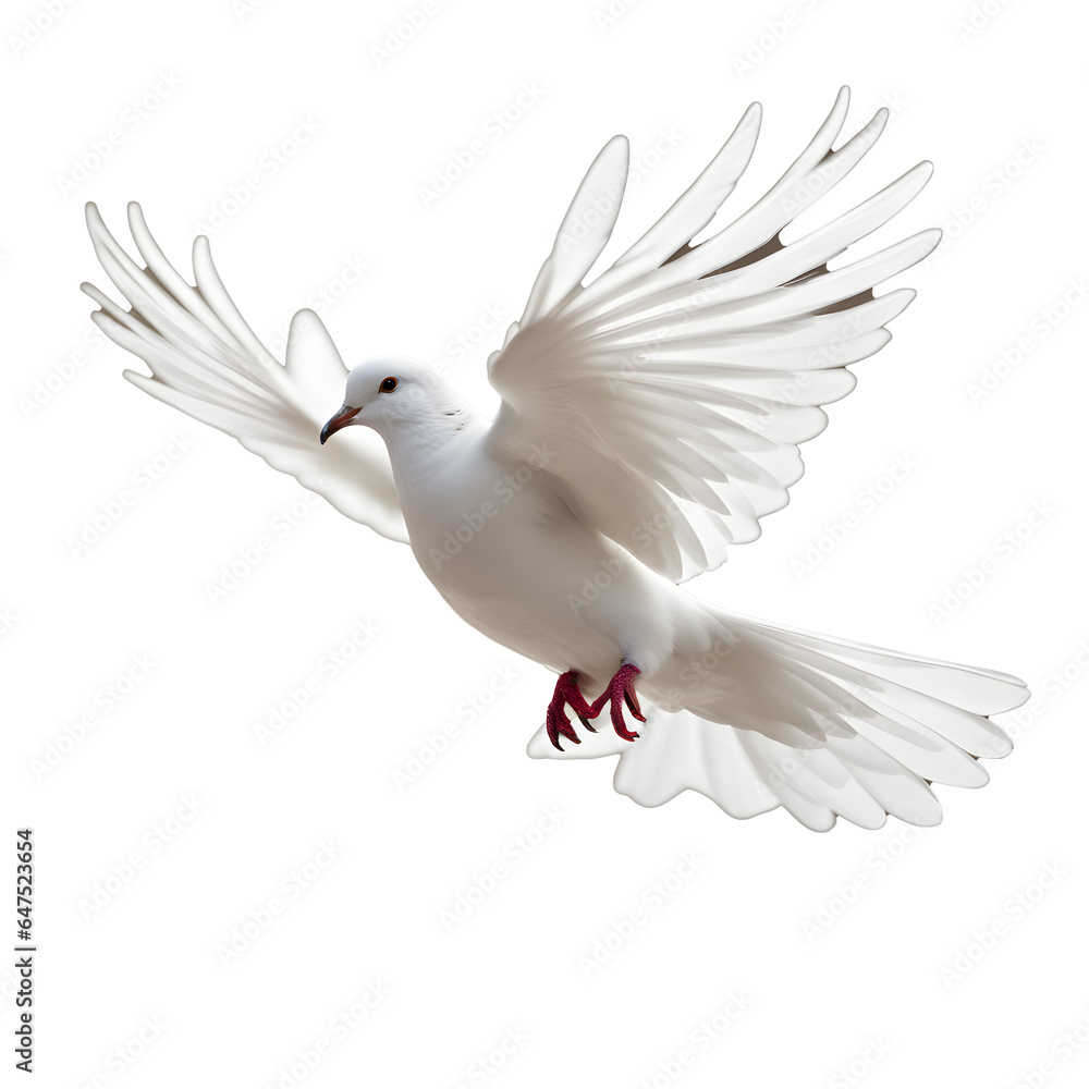 Obraz premium A single white dove glides gracefully against a dark backdrop, its wings outstretched in a gesture of hope and 1 unity.