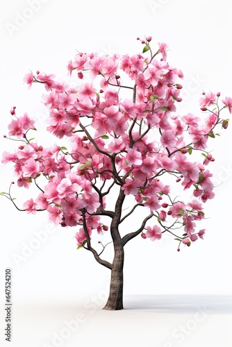 Apple Blossom (Malus): Ornamental apple pink tree on white background