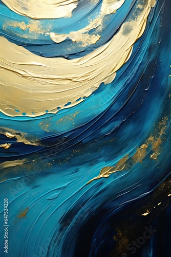 abstract Impasto Oil Painting of golden and blue tones colours
