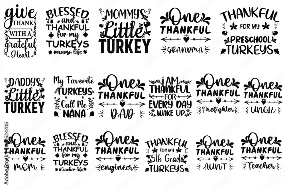 Thanksgiving t shirt bundle, Set of Thanksgiving t-shirt, Turkey day, pumpkin vector

