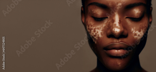 Portrait of a Dark Skin Person with Vitiligo · Natural Face Closeup · Beauty of Bare Skin