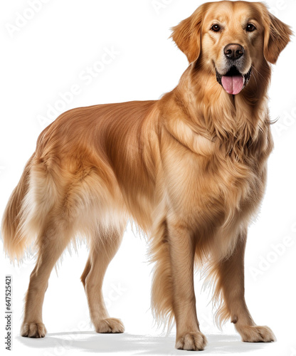 Golden Retriever dog, full body, no shadows, maximum details, sharpness throughout the image, maximum resolution, lifelike on a white