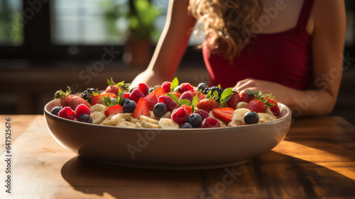 Start day on a healthy a delicious bowl of organic goodness. Fresh berries and nutritious grains for refreshing breakfast  featuring a vibrant mix of organic fruits  grains  and yogurt.
