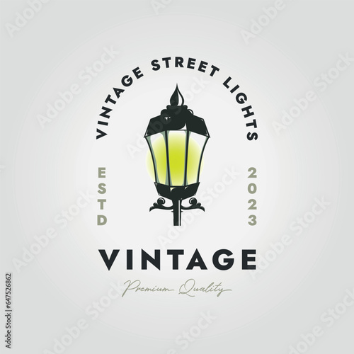 vintage street lamp logo, illustration of streetlight icon vector design