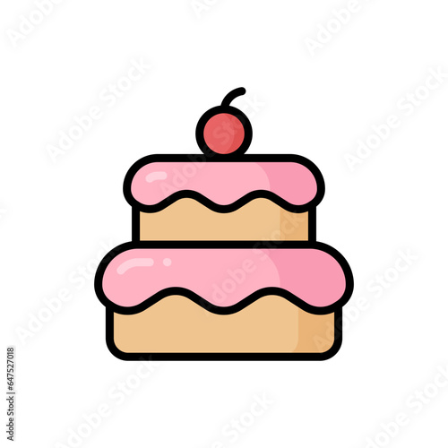 Cake Cartoon Vector Icon Illustration. Food and Drink Icon Concept Isolated Premium Vector. Flat Cartoon Style