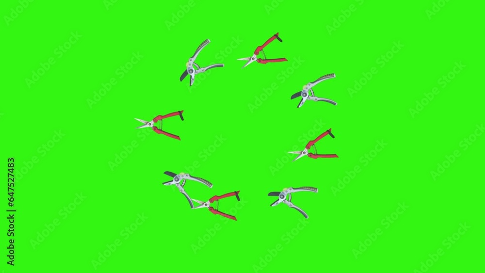 Animation of scissors, gardening tools, chroma key, graphic source elements Animation of scissors, gardening tools, chroma key, graphic source elements
