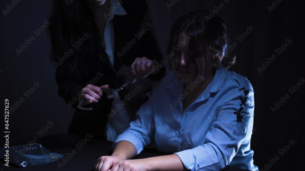 Putting handcuffs on the guilty person's hands. Putting handcuffs on the guilty person's hands.