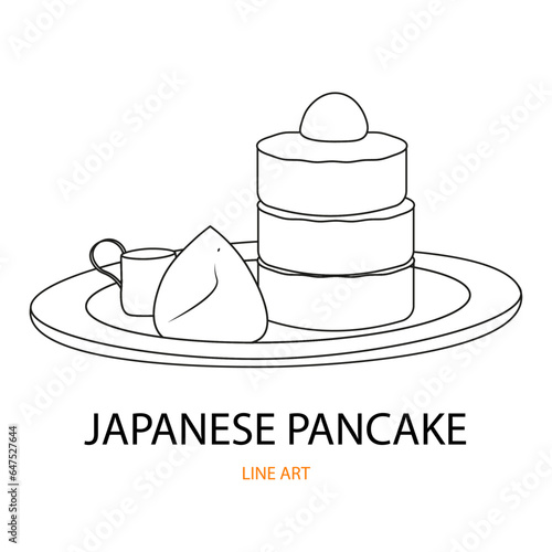 Japanese Pancake Fluffy Soufflé Dessert Line Art