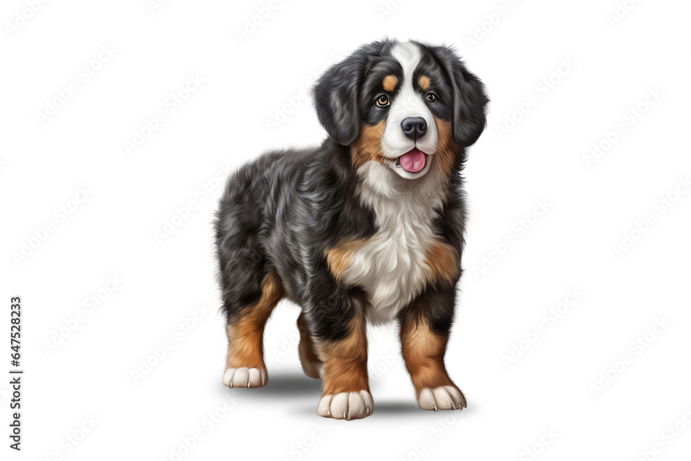 a long hair puppy Adorable Bernese Mountain dog isolated on white background. 