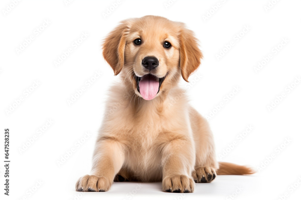 a puppy Golden Retriever dog isolated on white background.  - obrazy, fototapety, plakaty 