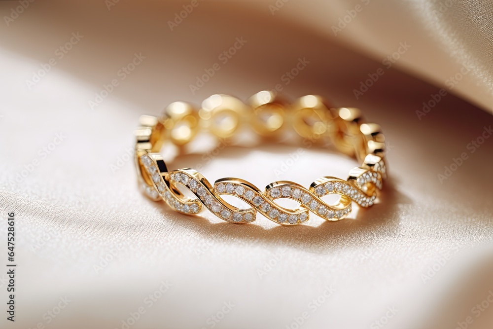 Close - up of a diamond bracelet on a light vineyard yellow surface Close - up of a diamond bracelet on a light vineyard yellow surface