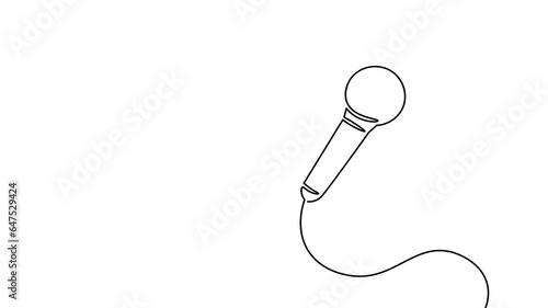 Microphone one line silhouette stand up comedy show concept. Art fun stage free open mic performance silhouette outline vector illustration