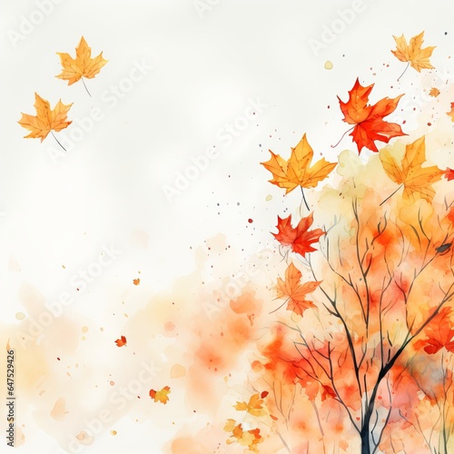 autumn leaves background. maple leaf watercolor background. Abstract art autumn background with watercolor maple leaf