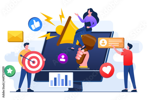 Digital marketing concept flat illustration vector template, Social media campaign, Promotion, E-commerce, Marketing agency, Attracts new customers
