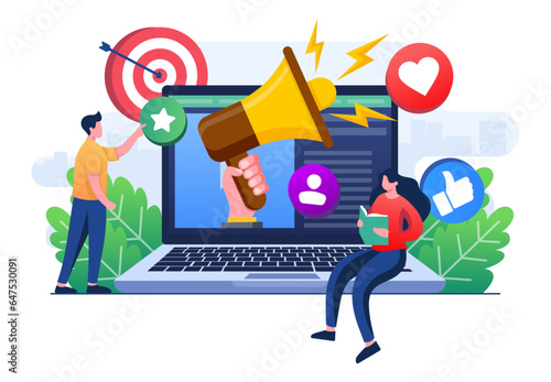 Digital marketing concept flat illustration vector template, Social media campaign, Promotion, E-commerce, Marketing agency, Attracts new customers