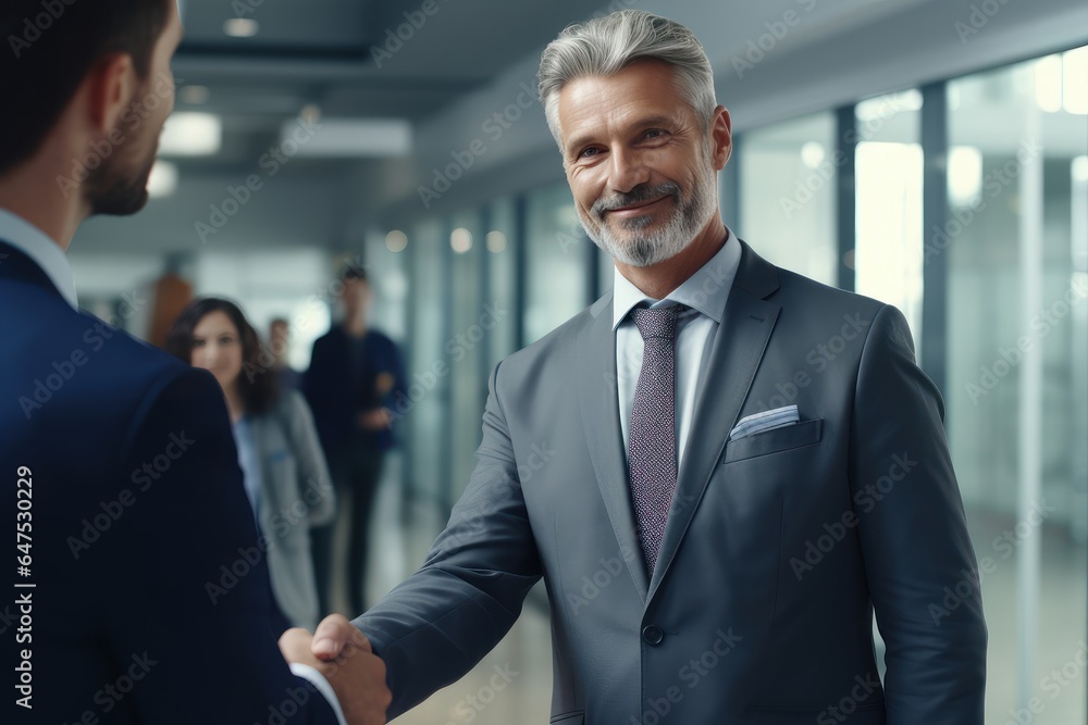 Business Partners Shaking Hands, Agreed on a Business Opportunity, Corporate Businesspeople Meet in Modern Office