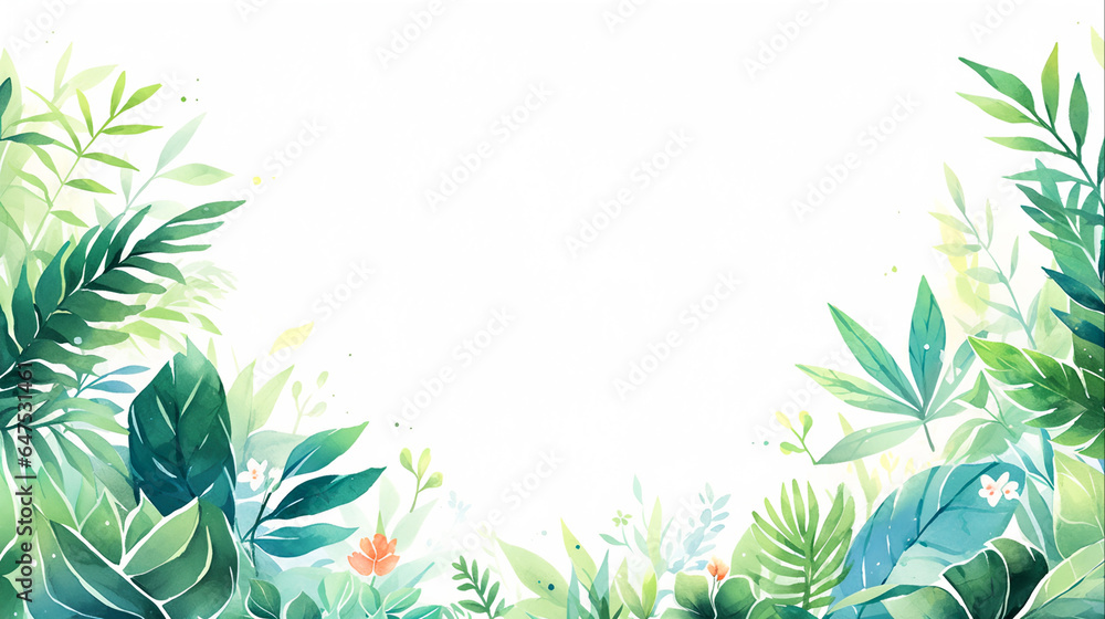 Tropical palm leaves square frame watercolor, Generative Ai Tropical palm leaves square frame watercolor, Generative Ai
