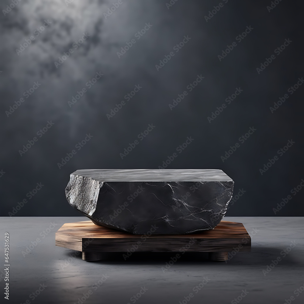 3d illustration gray rock pedestal for product display. AI generated