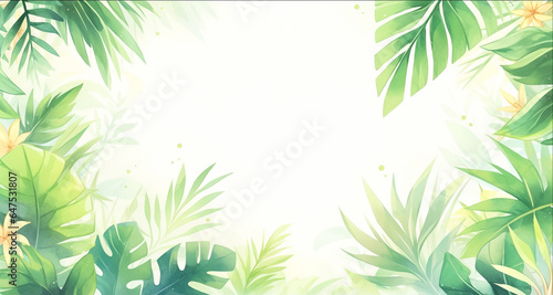 Tropical palm leaves square frame watercolor, Generative Ai © wannapong