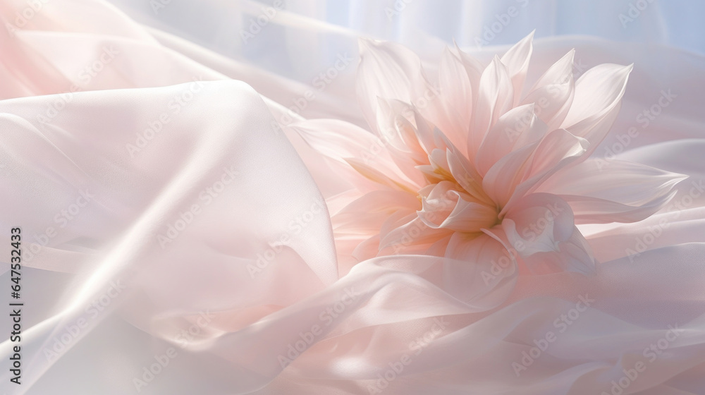 A small light pink flower on a white silk scarf