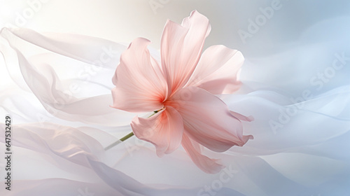 A small light pink flower on a white silk scarf © red_orange_stock