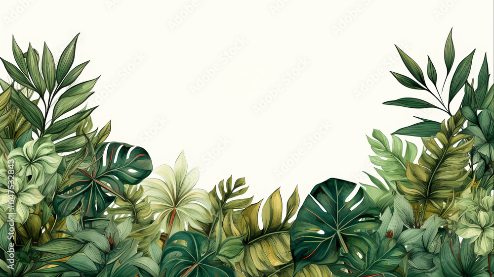 Obraz premium Tropical palm leaves square frame watercolor, Generative Ai