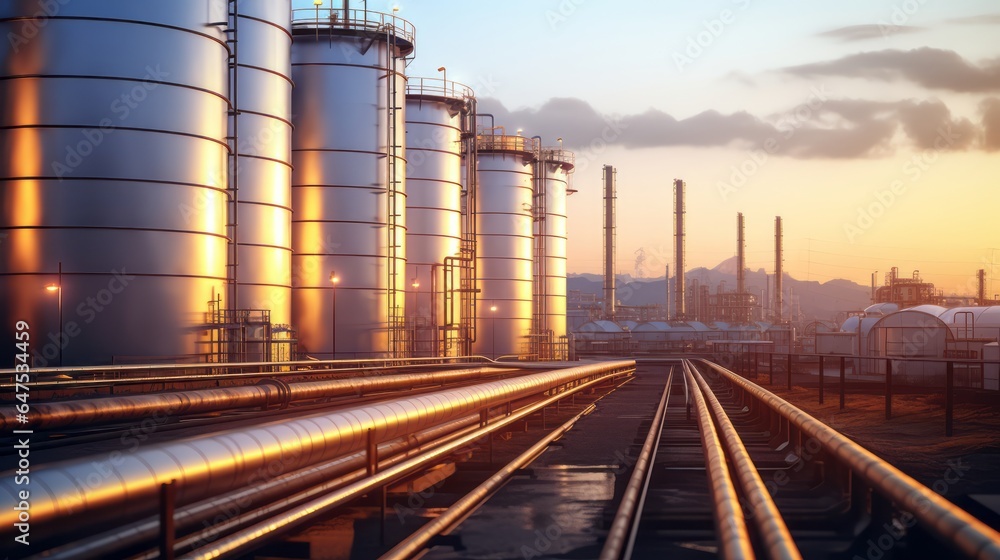 Storage tanks for oil and gas refineries Industrial structures and giant tanks nearby. Storage tanks for oil and gas refineries Industrial structures and giant tanks nearby.