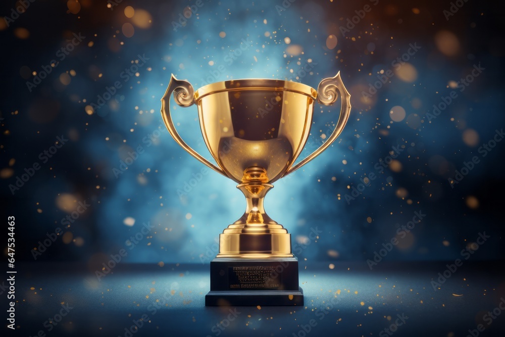 Champion Award gold cup on the blue background. Champion Award gold cup on the blue background.