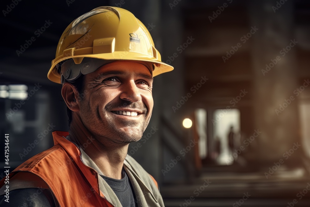 Portrait of Cheerful Workers Wearing Safety Uniform, Construction Engineering Works on Building Construction Site, Observes and Checking the Project. Portrait of Cheerful Workers Wearing Safety Uniform, Construction Engineering Works on Building Construction Site, Observes and Checking the Project.