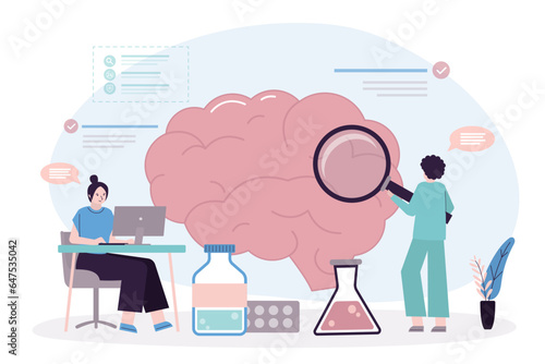 Medical staff doing checkup brain procedure. Medical test, diagnostic check up of brain health. Neurology, internal organ inspection examination treatment.
