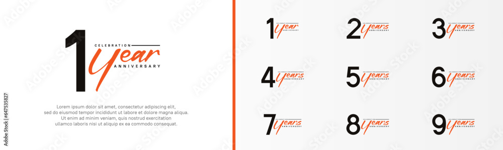 set of anniversary logo black color number and orange text on white background for celebration set of anniversary logo black color number and orange text on white background for celebration