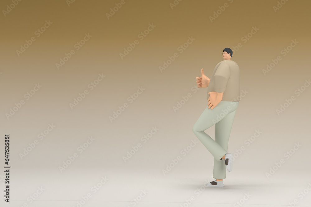 A man with glasses wearing brown cloth. He is expression of hand when talking. 3d rendering of cartoon character in acting. A man with glasses wearing brown cloth. He is expression of hand when talking. 3d rendering of cartoon character in acting.