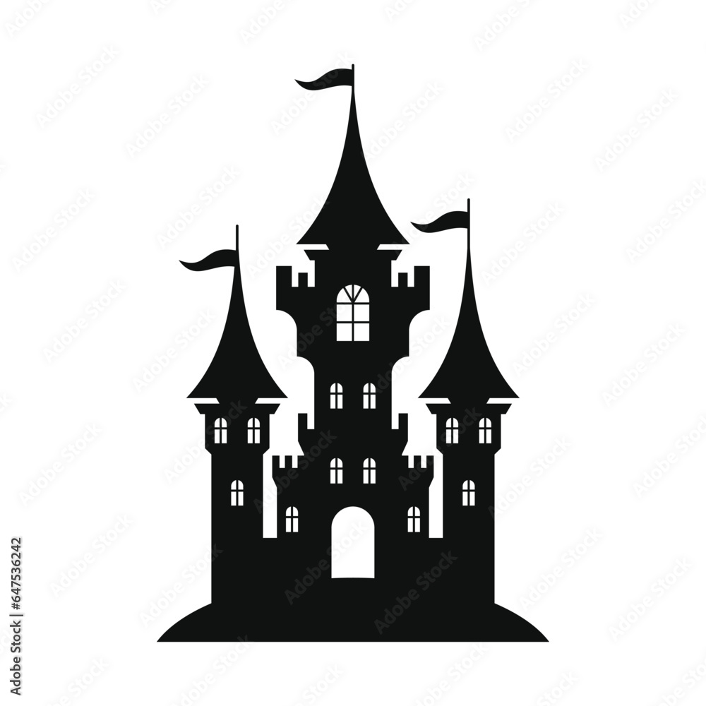 Castle Icon. Tower Black Silhouette on a White Background. Vector