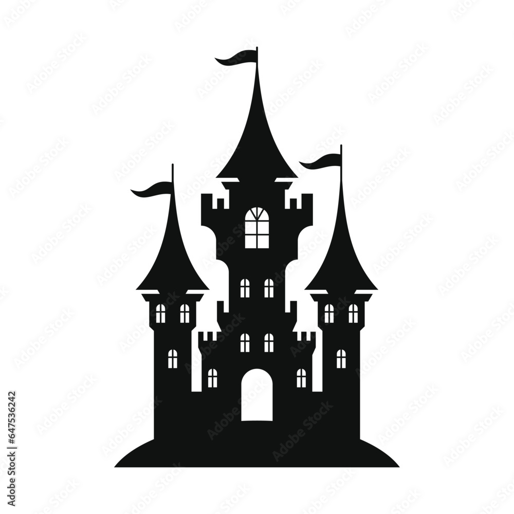Obraz premium Castle Icon. Tower Black Silhouette on a White Background. Vector