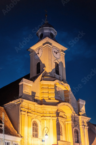 A church in old Brasov centre at night, Romania