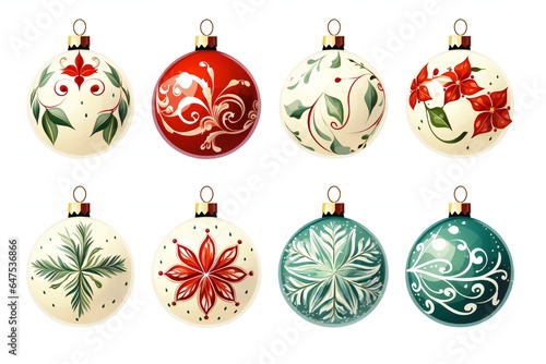 Retro watercolor Christmas decorations and objects clipart Generative AI