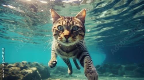Underwater explorer cat marine adventure Halloween   Background Image  HD