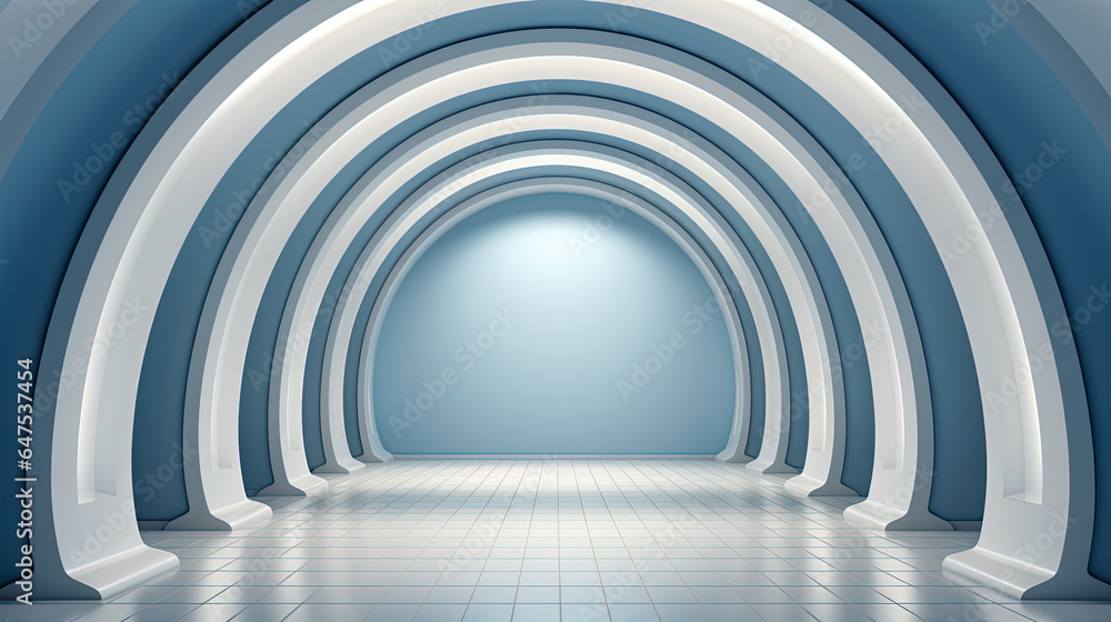 Bright Abstract Blue and White Round Geometric Structure with Light and Shadows, Generative AI Bright Abstract Blue and White Round Geometric Structure with Light and Shadows, Generative AI