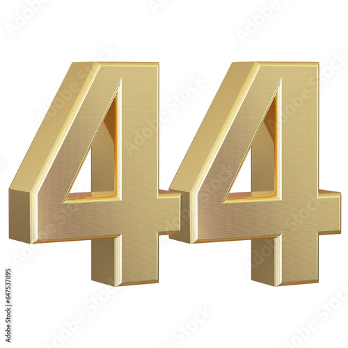 Gold number 44 - 3d number